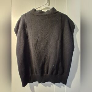 Black Mock Neck Mini-sleeve Sweater Knit Top | Minimalist Workwear | Size L